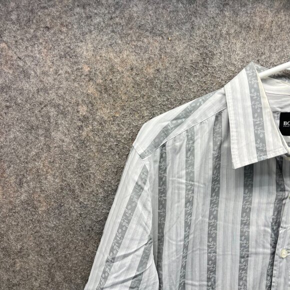 Hugo Boss Dress Shirt Mens Large Gray White Striped Long Sleeve Button Up - Picture 7 of 10